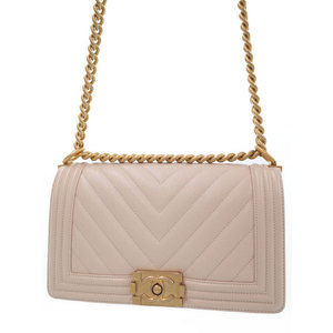 Chanel Boy Chain Shoulder Bag Pink Beige